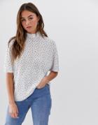 Jdy Polka Dot Plisse High Neck Top-white