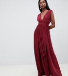 Asos Design Tall Lace Insert Pleated Maxi Dress-red