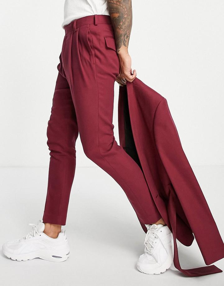 Asos Design Tapered Suit Pants In Burgundy