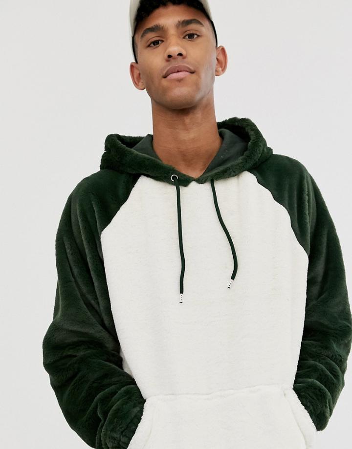 Asos Design Oversized Hoodie In Faux Fur Color Block-black