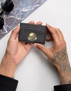Asos Leather Card Holder With Skull Print - Black