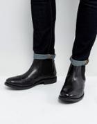 Frank Wright Brogue Chelsea Boots Black Leather - Tan