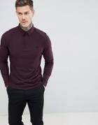 Fred Perry Oxford Collar Long Sleeve Polo In Burgundy - Red