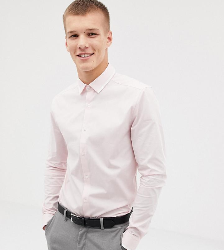 Asos Design Tall Skinny Shirt With Collar Detail-pink