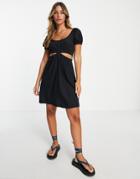 Topshop Textured Cut Out Tea Dress In Black