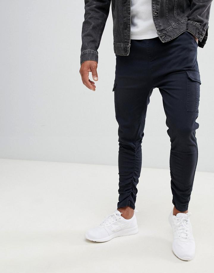 Brave Soul Gathered Cargo Pants - Navy