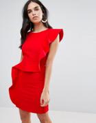 Vero Moda Ruffle Panel Pencil Dress - Red