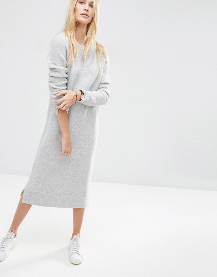 Asos Midi Sweater Dress In Wool Mix Yarn - Gray
