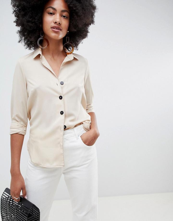 New Look Contrast Stitch Shirt - Tan