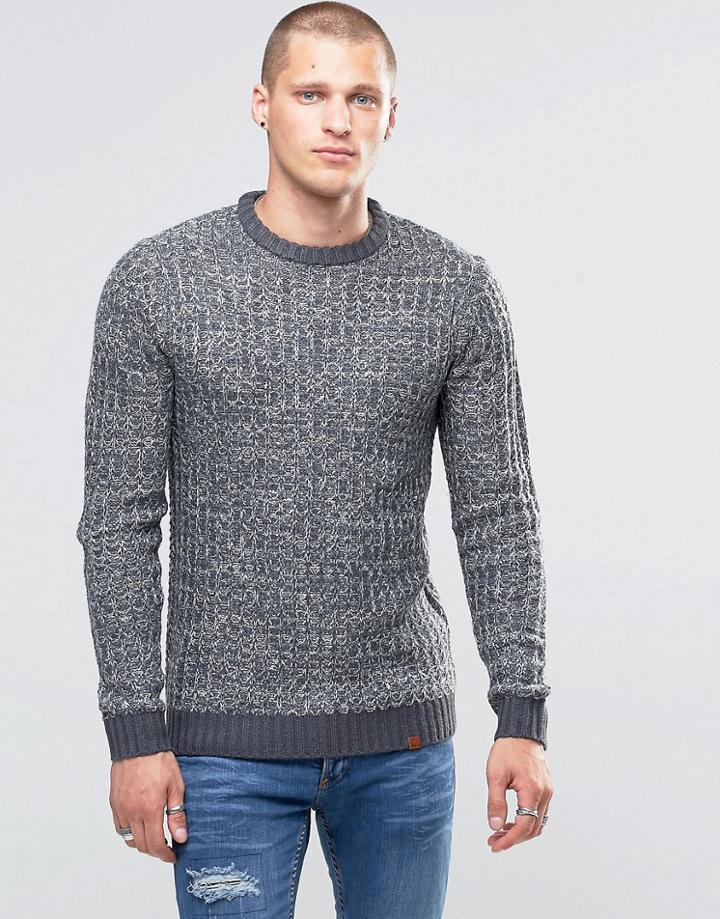Blend Crew Slim Heavy Knit Sweater Rib Melange Blue - Blue