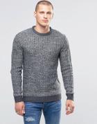 Blend Crew Slim Heavy Knit Sweater Rib Melange Blue - Blue