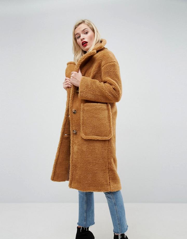 Asos Coat In Luxe Teddy Borg - Brown