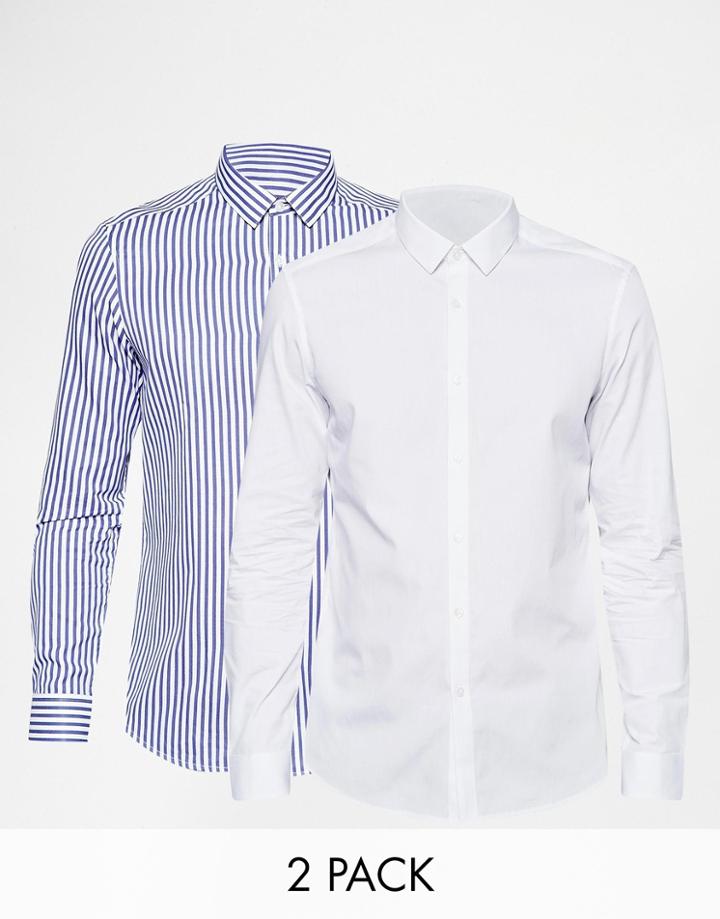 Asos Smart Shirt In Stripe 2 Pack Save 20% - Multi