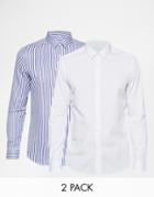 Asos Smart Shirt In Stripe 2 Pack Save 20% - Multi
