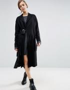 Asos Duster Coat With Split And Buckle Detail - Black