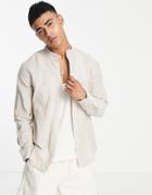 Only & Sons Linen Mix Grandad Collar Shirt In Beige-neutral