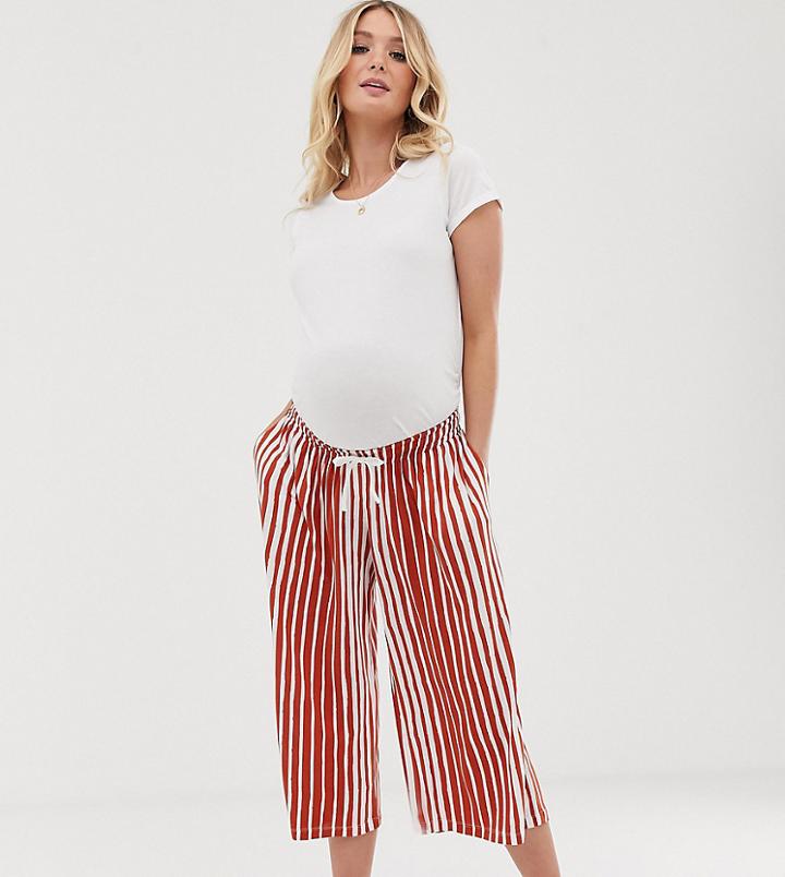Asos Design Maternity Under The Bump Cropped Drawstring Pants In Natural Stripe-multi