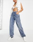 Asos Design Premium Hemp Blend Super Slouchy Mom Jeans In Mid Blue