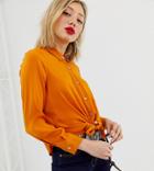 River Island Petite Satin Shirt In Orange - Orange