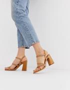 Asos Design Timber Leather Minimal Heeled Sandals - Tan