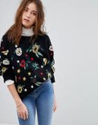 Willow And Paige Sweater With Floral Embroidery - Black