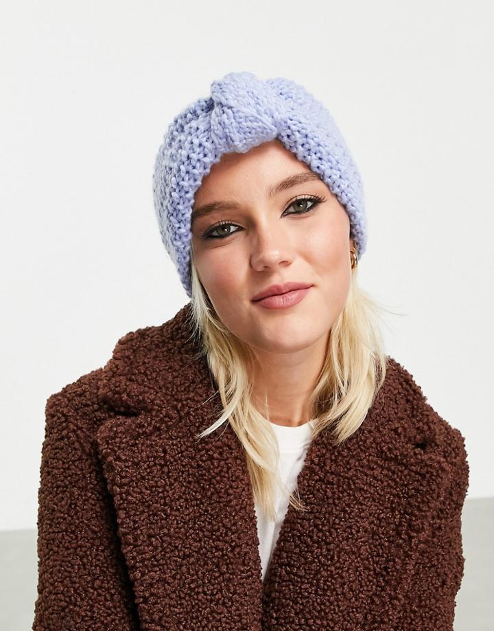 Asos Design Crochet Knit Knot Front Headband In Blue-blues