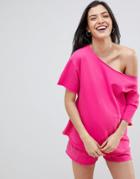 Asos Design Maternity Lounge Raw Edge Short Sleeve Sweat - Pink