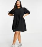 Asos Design Curve Short Sleeve Smock Mini Dress In Black