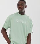 Asos Design Tall Oversized T-shirt With Chest Text And Back Wave Print-green