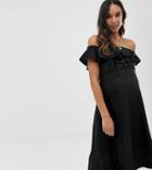 Asos Design Maternity Linen Bardot Midi Dress-black