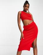 Trendyol One Shoulder Midi Dress With Cut Out In Red