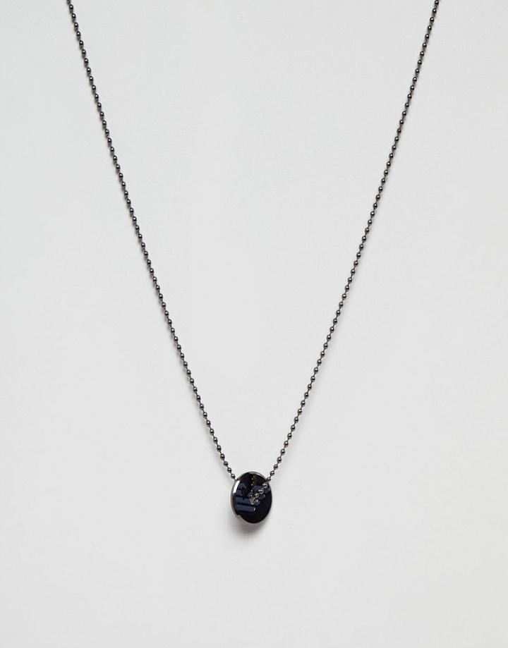 Emporio Armani Circle Logo Necklace In Gunmetal - Silver