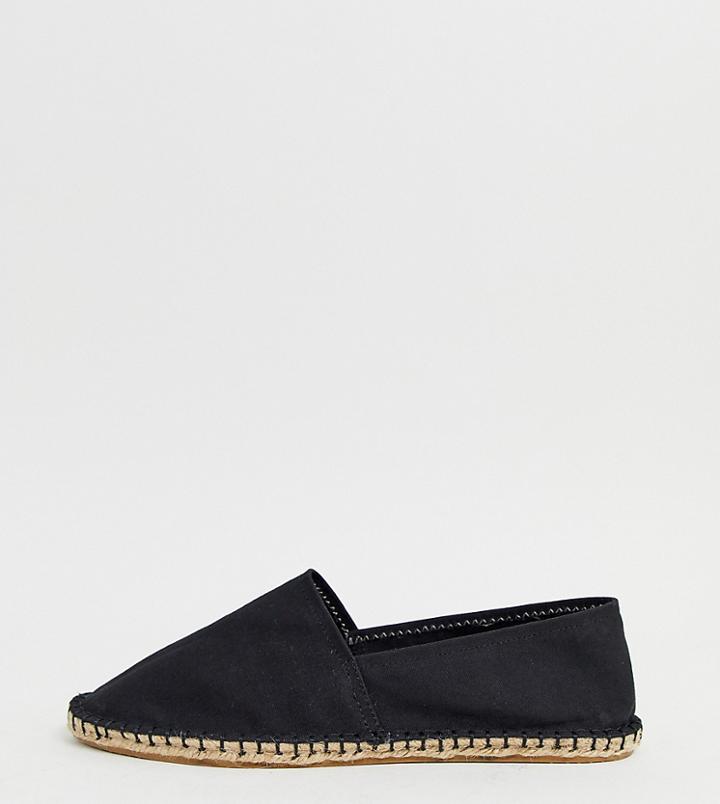 Asos Design Wide Fit Espadrilles In Black Canvas