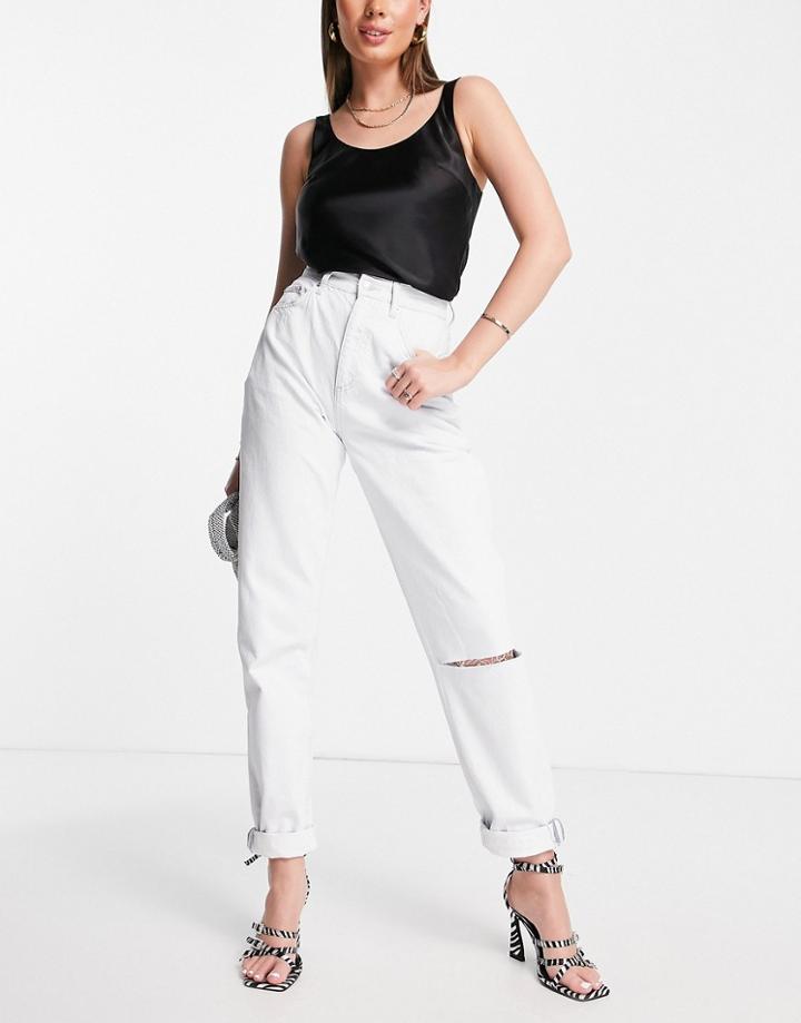 Asos Design Organic Cotton Blend Balloon Jeans In Lightwash With Knee Rip-blue