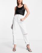 Asos Design Organic Cotton Blend Balloon Jeans In Lightwash With Knee Rip-blue