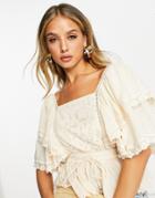 River Island Crochet Tea Top In Cream-white