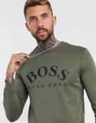 Boss Athleisure Salbo Large Logo Slim Fit Sweatshirt In Khaki-green