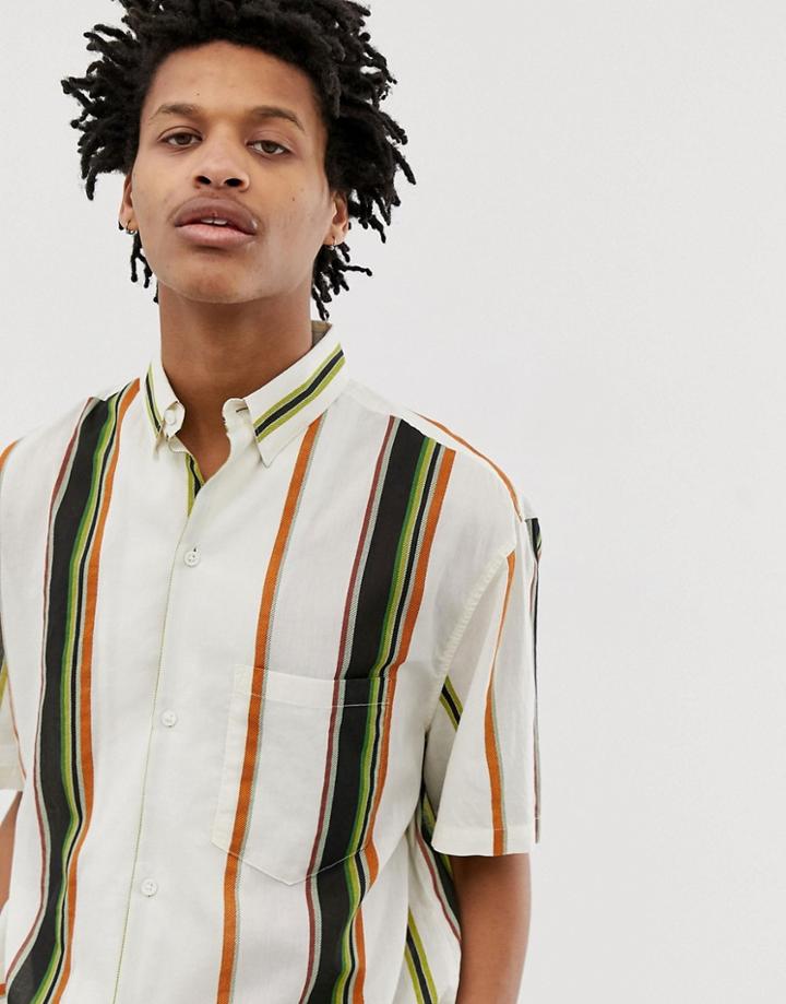 Weekday Mack Short Sleeve Shirt With Vertical Stripe In White