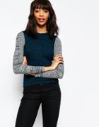 Asos Rib Sweater With Contrast Sleeves - Charcoal