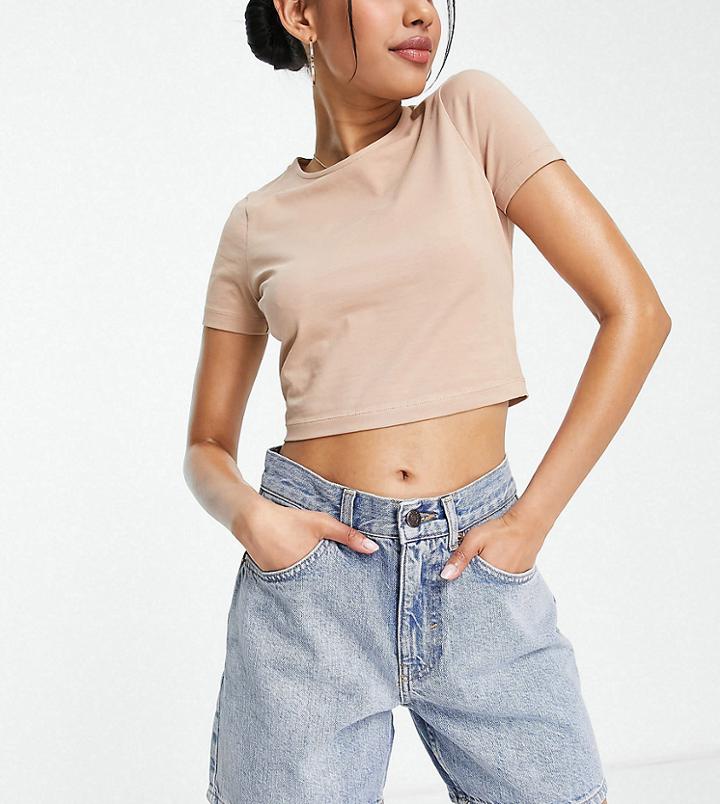 Topshop Petite Ultimate Short In Mid Blue