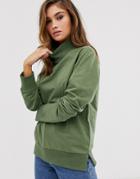 Asos Design High Neck Lightweight Sweatshirt In Khaki-green