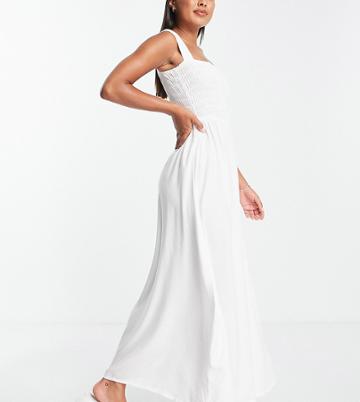 Esmee Exclusive Beach Maxi Dress With Large Shirring In White