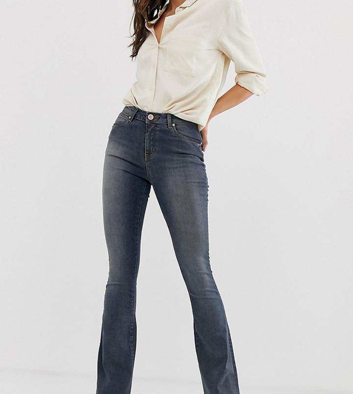 Asos Design Tall Super Low Rise Flared Jeans In Dark Stone Wash Blue - Blue