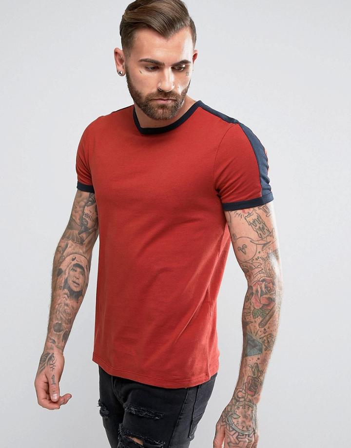 Asos T-shirt With Retro Contrast Panels In Red - Red