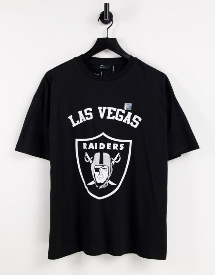 Asos Design Oversized T-shirt Nfl Raiders Print In Black