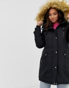 Vero Moda Faux Fur Trim Expedition Parka - Black