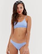 Miss Selfridge Cami Bikini Top In Gingham - Blue