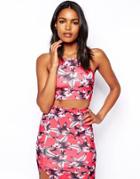 Oh My Love Crop Top With Racer Detail In Floral Print - Multi