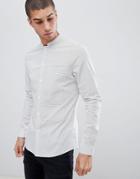 Asos Design Smart Skinny Polka Dot Shirt With Manderin Collar In White - White