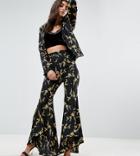 Missguided Tall Floral Extreme Flare Dip Hem Pants - Black
